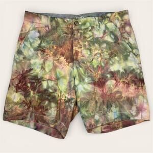 Custom Tie Dye Men's Chino Shorts Size 34 Green Purple Brown Ice Dye Festival